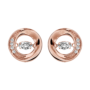 Boucles d\'oreilles Dancing Stone en argent et dorure rose rond avec oxydes blancs et fermoir clou avec poussette - Vue 2