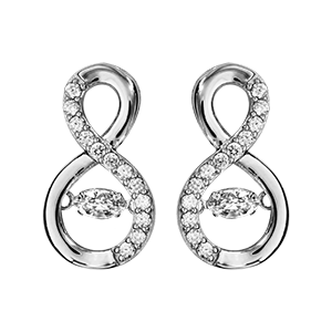 Boucles d\'oreilles Dancing Stone en argent rhodié forme infini avec oxydes blancs et fermoir clou avec poussette - Vue 2