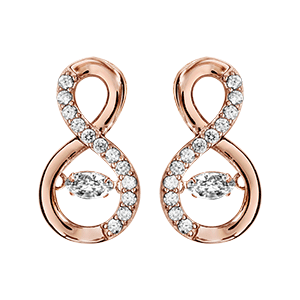 Boucles d\'oreilles Dancing Stone en argent et dorure rose infini avec oxydes blancs et fermoir clou avec poussette - Vue 2