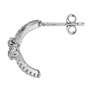 Boucles d\'oreilles demi-créoles en argent rhodié 1 brin lisse et 1 rail d\'oxydes croisés avec noeud en oxydes blancs au milieu et fermoir clou avec poussette - Vue 2