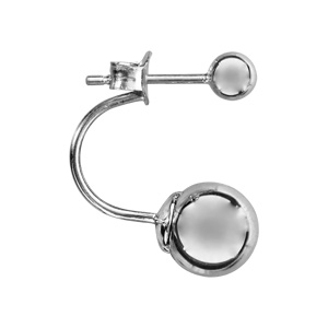 Boucles D Oreilles Duo Suspendu En Argent Rhodié Avec 1 Petite Boule Lisse En Haut Et 1 Grosse Boule Lisse En Bas