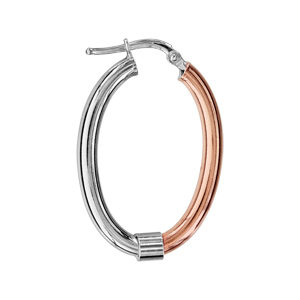 Créoles en argent rhodié et dorure rose forme ovale demi-jonc - petit modèle - Vue 2