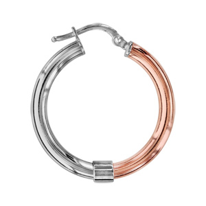Créoles en argent rhodié et dorure rose demi-jonc - moyen modèle - Vue 2