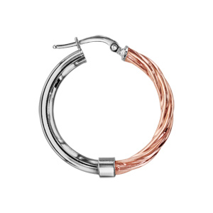 Créoles en argent rhodié et dorure rose moitié rose torsadée diamètre 26mm - Vue 2