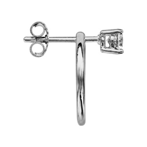Boucles d\'oreilles en argent rhodié anneau lisse avec oxyde blanc sertis de 4mm et fermoir poussette - Vue 2