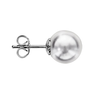 Boucles d\'oreilles en argent avec perle de synthse blanche 10mm et fermoir poussette - Vue 2