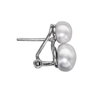 Boucles d\'oreille en argent rhodi 2 perles d\'eau douce (7mm et 9mm) et fermoir tige - Vue 2