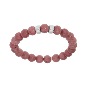 Bracelet extensible en argent platin avec boules Rhodocrosite rose vritable et 2 charms  graver - Vue 2