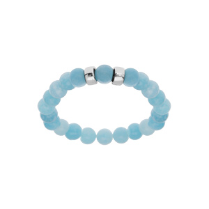 Bracelet extensible en argent platin avec boules Jade bleu vritable et 2 charms  graver - Vue 2