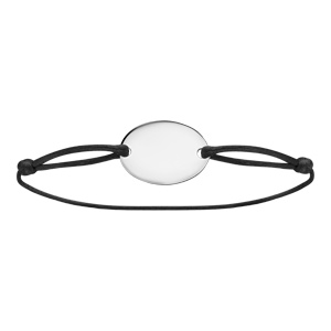 Bracelet en argent cordon coulissant noir avec plaque ovale  graver - Vue 2
