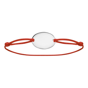 Bracelet en argent cordon coulissant rouge avec plaque ovale  graver - Vue 2
