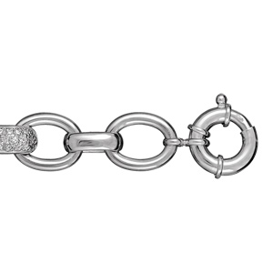 Bracelet en argent rhodi chane en grosses mailles ovales spares par des lments alterns lisses et pavs d\'oxydes blancs - longueur 20cm - Vue 2