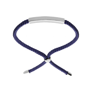 Bracelet en argent rhodi cordon coulissant bleu fonc et plaque  graver - Vue 2