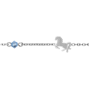 Bracelet en argent rhodi chane avec alternance de chevaux et d\'oxydes bleu ciel - longueur 17,5cm rglable 15,5cm - Vue 2