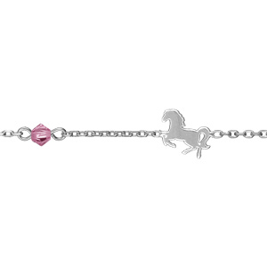 Bracelet en argent rhodié chaîne avec alternance de chevaus et d\'oxydes roses - longueur 17,5cm réglable 15,5cm - Vue 2