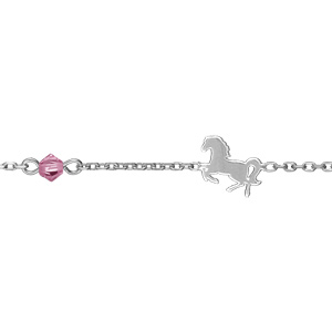 Bracelet en argent rhodi chane avec alternance de chevaus et d\'oxydes roses - longueur 17,5cm rglable 15,5cm - Vue 2