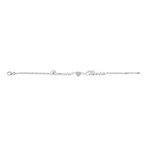 Bracelet en argent chane mailles 1+1 largeur 2mm avec dcoupe anglaise 2 prnoms spars par un coeur - longueur 18,5cm rglable 17cm - Vue 2