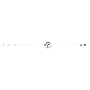 Bracelet en argent rhodi, arbre de vie contour perl avec oxydes verts 16+2cm - Vue 2