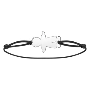 Bracelet en argent cordon noir coulissant avec petit garon au milieu - Vue 2