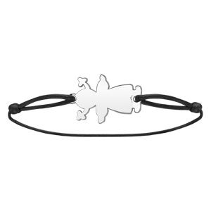 Bracelet en argent cordon noir coulissant avec petite fille au milieu - Vue 2