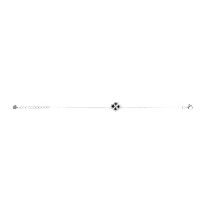 Bracelet en argent rhodié trèfle agate noire avec contour d\'oxydes blancs 16+3cm - Vue 2