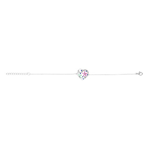 Bracelet en argent rhodié motif coeur avec fleurs d\'oxydes multi couleurs - 16+3cm - Vue 2