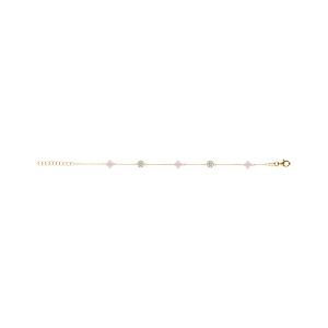 Bracelet en argent doré trèfle en verre rose et fleurs oxydes blancs 15.5+2.5cm - Vue 2