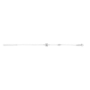 Bracelet en argent rhodié motif fleur et un oxyde blanc serti - 16+3cm - Vue 2