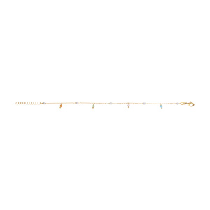 Bracelet en argent doré pampille multi couleurs et perle blanche imitation - 16+3cm - Vue 2