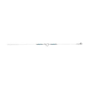 Bracelet en argent rhodié coeur avec contour d\'oxydes blancs sertis avec verre bleu - 16+3cm - Vue 2