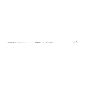 Bracelet en argent rhodi coeur avec contour d\'oxydes blancs sertis avec verre vert - 16+3cm - Vue 2