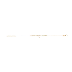 Bracelet en argent doré coeur avec oxydes blancs sertis avec verre vert - 16+3cm - Vue 2