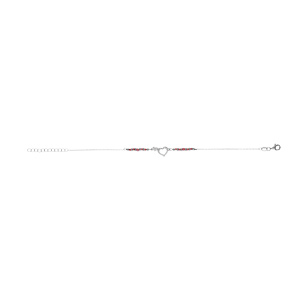 Bracelet en argent rhodié coeur avec contour d\'oxydes blancs sertis avec verre rouge -16+3cm - Vue 2