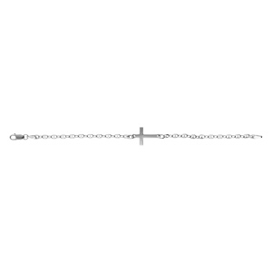 Bracelet en argent rhodié grain de café avec croix plate lisse - 17cm - Vue 2
