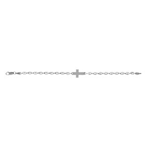 Bracelet en argent rhodié grain de café avec croix plate lisse - 19cm - Vue 2