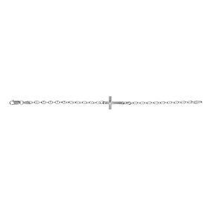 Bracelet en argent rhodié grain de café avec croix plate lisse diamantée etoilée - 17cm - Vue 2