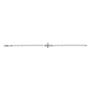 Bracelet en argent rhodié grain de café avec croix plate lisse diamantée etoilée - 19cm - Vue 2