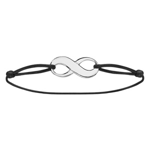 Bracelet en argent cordon coulissant en coton noir avec motif infini - Vue 2