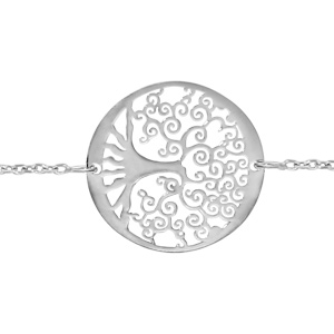 Bracelet en argent rhodi chane avec arbre de vie ajour au milieu - longueur 16cm + 3cm de rallonge - Vue 2
