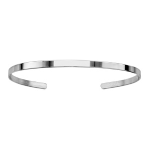 Bracelet jonc en argent rhodi ruban ouvert  graver - largeur 3mm et taille 60mm X 47mm - Vue 2