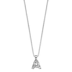 Collier en argent rhodi chane avec pendentif initiale A orne d\'oxydes blancs - longueur 45cm - Vue 2