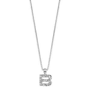 Collier en argent rhodi chane avec pendentif initiale B orne d\'oxydes blancs - longueur 45cm - Vue 2