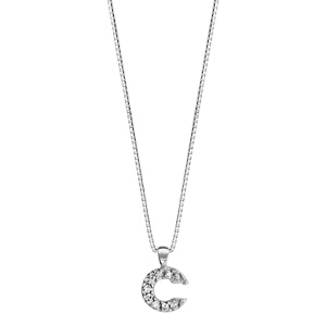 Collier en argent rhodi chane avec pendentif initiale C orne d\'oxydes blancs - longueur 45cm - Vue 2