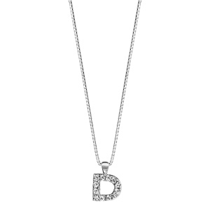 Collier en argent rhodi chane avec pendentif initiale D orne d\'oxydes blancs - longueur 45cm - Vue 2