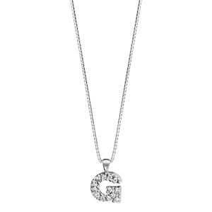 Collier en argent rhodi chane avec pendentif initiale G orne d\'oxydes blancs - longueur 45cm - Vue 2