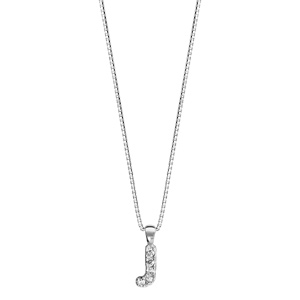 Collier en argent rhodi chane avec pendentif initiale J orne d\'oxydes blancs - longueur 45cm - Vue 2