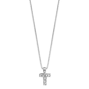 Collier en argent rhodi chane avec pendentif initiale T orne d\'oxydes blancs - longueur 45cm - Vue 2