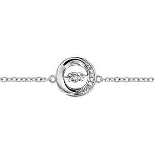 Bracelet Dancing Stone en argent rhodié chaîne avec rond orné d\'oxydes blancs au milieu - longueur 15cm + 3cm de rallonge - Vue 2