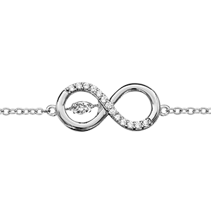 Bracelet Dancing Stone en argent rhodié chaîne avec symbole infini orné d\'oxydes blancs au milieu - longueur 15cm + 3cm de rallonge - Vue 2