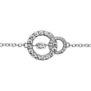 Bracelet Dancing Stone en argent rhodié chaîne avec 2 anneaux ornés d\'oxydes blancs sertis au milieu - longueur 15cm + 3cm de rallonge - Vue 2